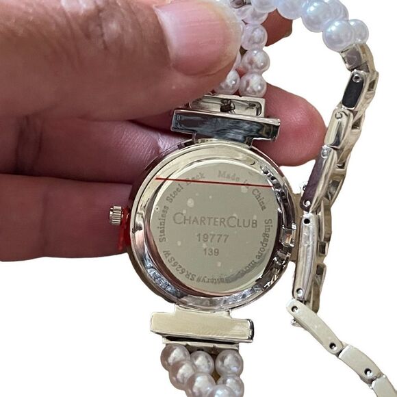 NIB Charter Club white dial pink crystals and pearl bracelet strap - Picture 3 of 6